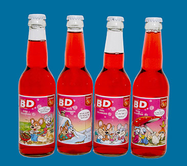 Bouteilles 33cl de Soda Framboise BD, boisson du nord pas de calais